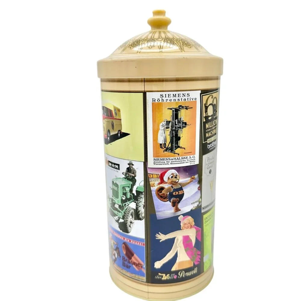 German Tin Canister Retro Ads Decorative Lid 500g Capacity Collectible